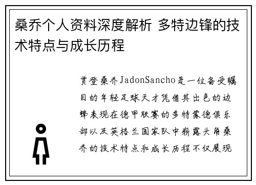 桑乔个人资料深度解析 多特边锋的技术特点与成长历程 桑乔个人资料深度解析 多特边锋的技术特点与成长历程